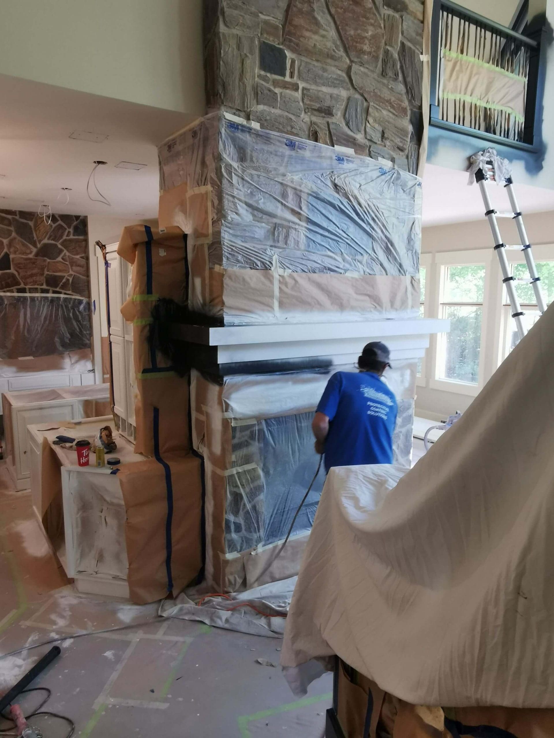 Prepping and priming stone fireplace mantel