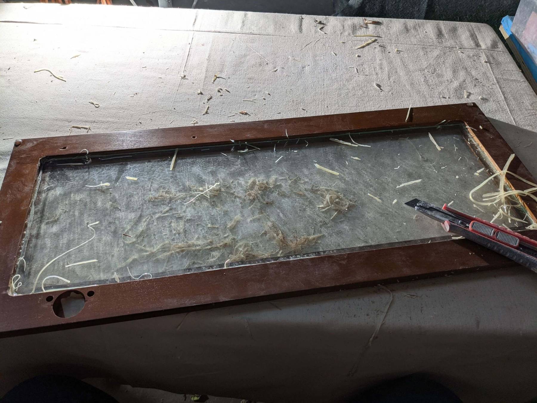 Removing glass from glass panel door to spray wood frame, than re-install