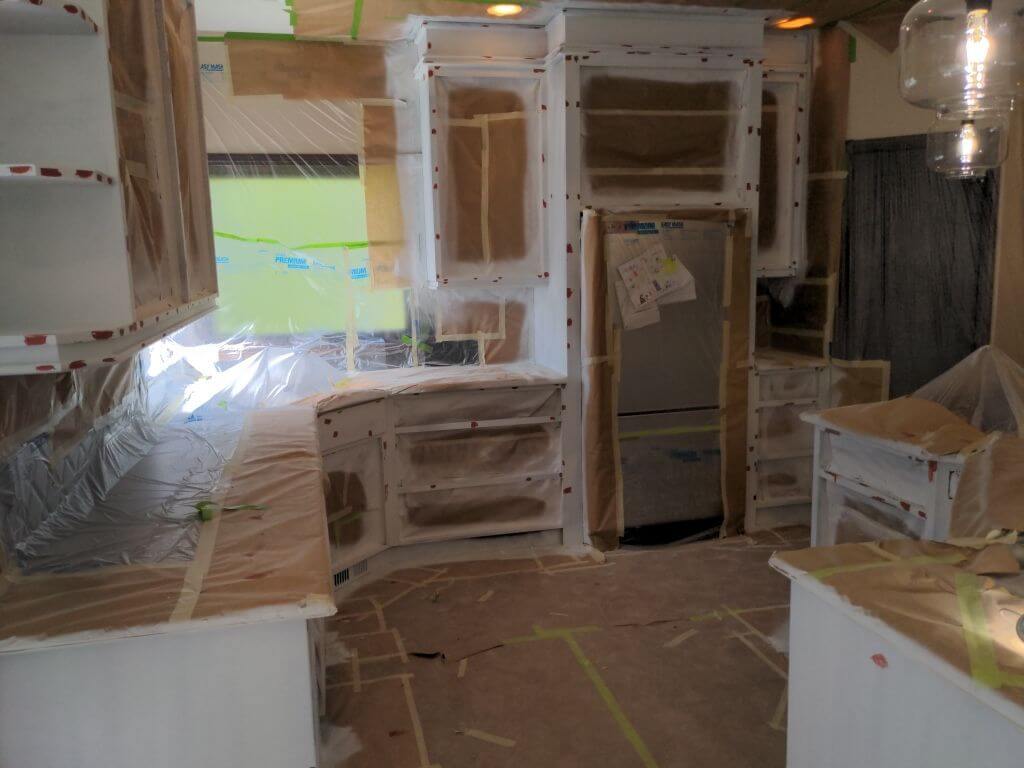 Bragg Creek kitchen primed and mudded ready for sanding