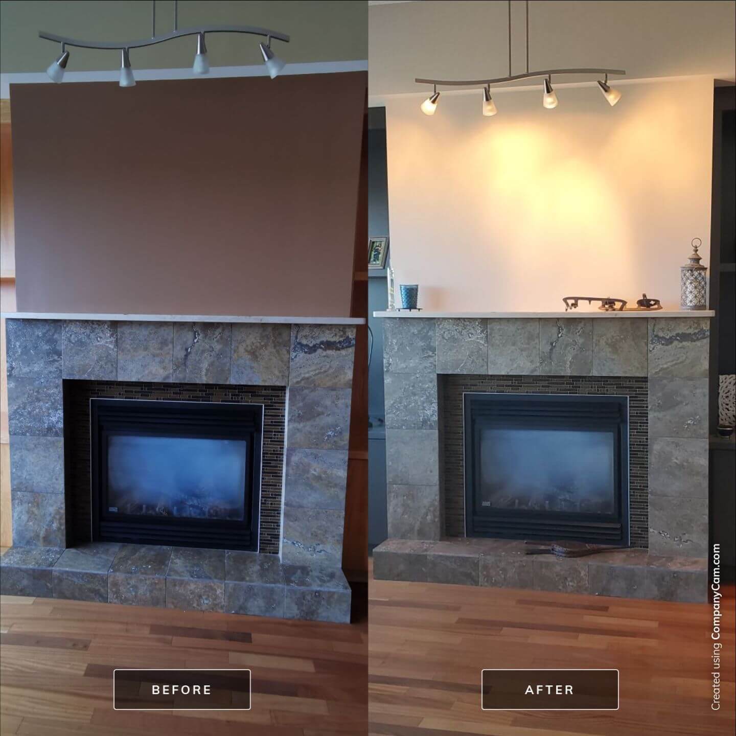 Downtown condo fireplace mantel before and after painting