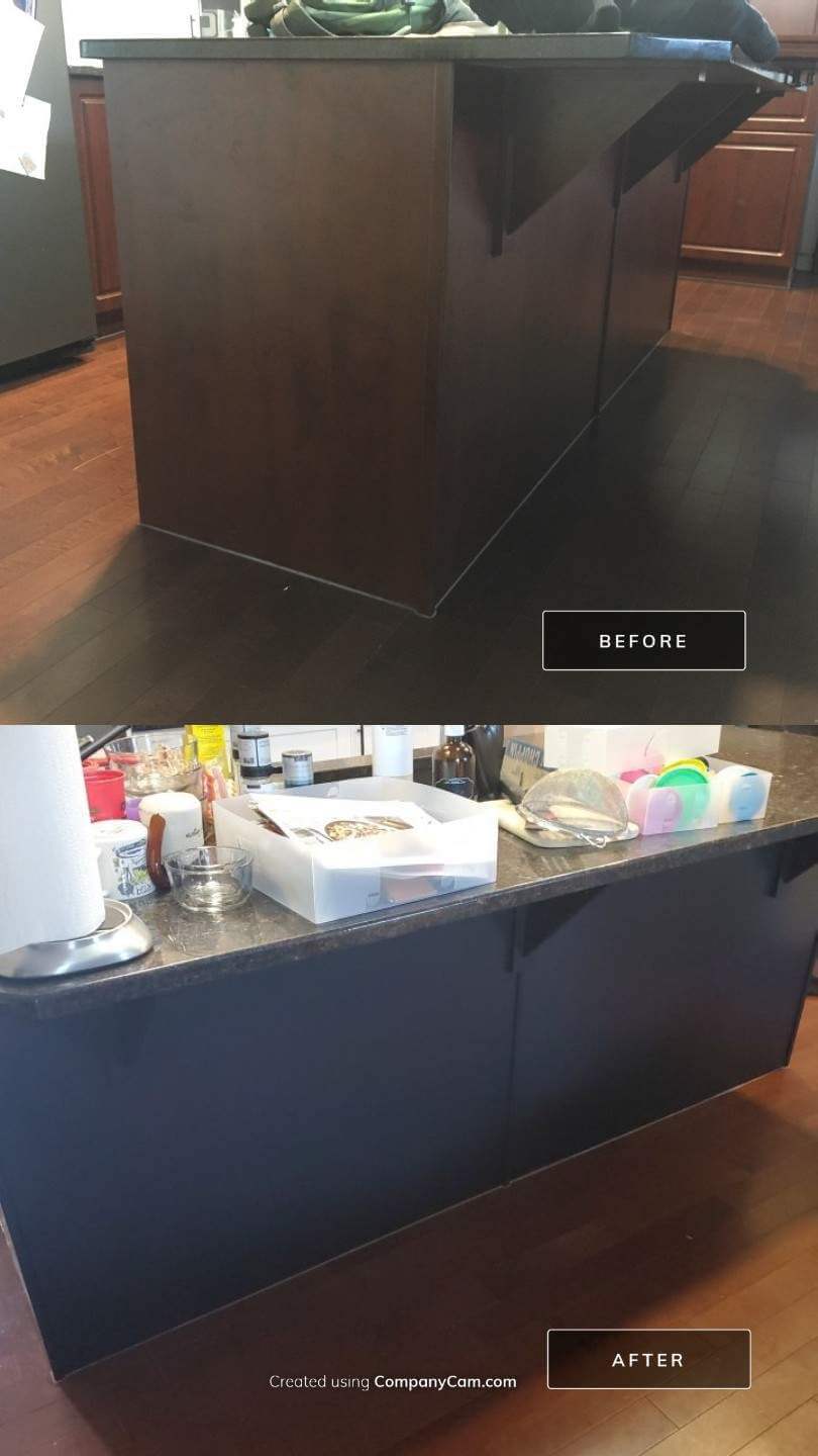 Dark stain to Hale Navy painted accent island before and after