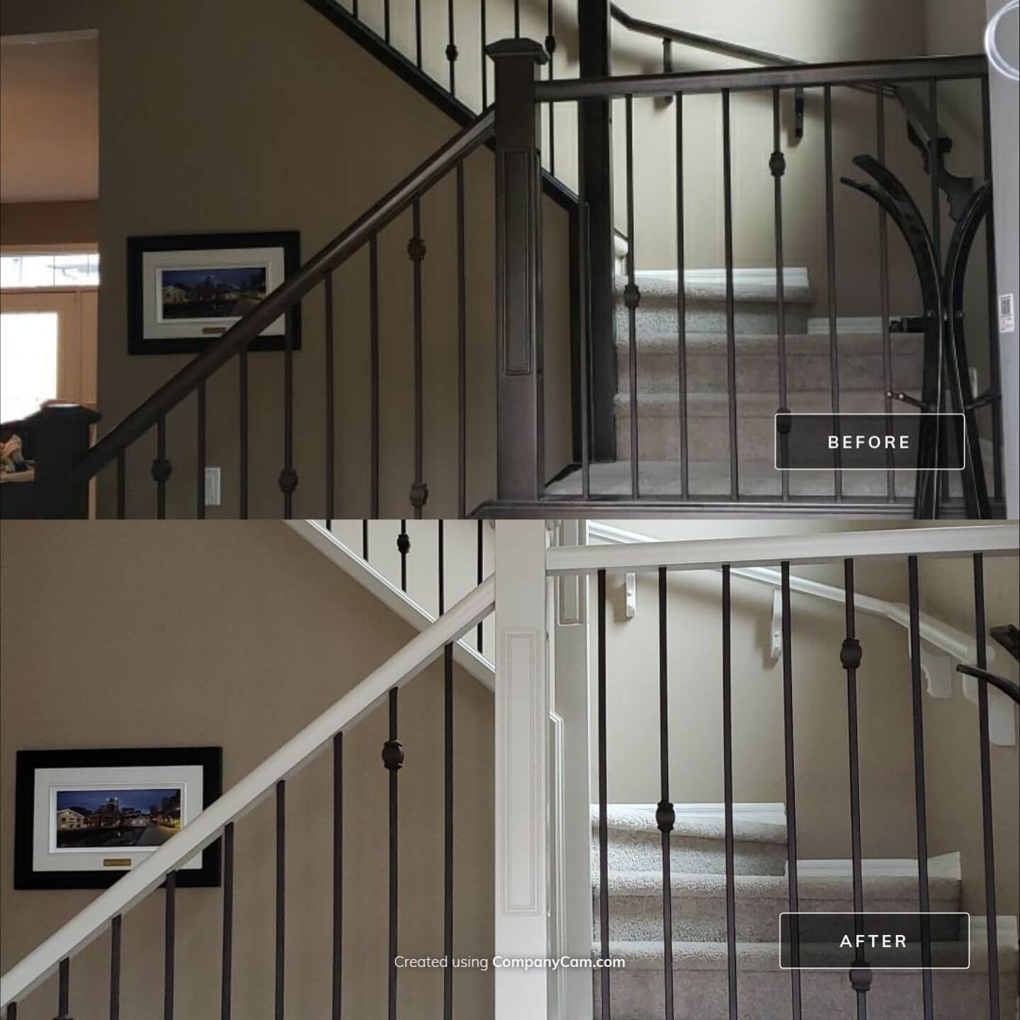 Before and After Banister Rail Painting