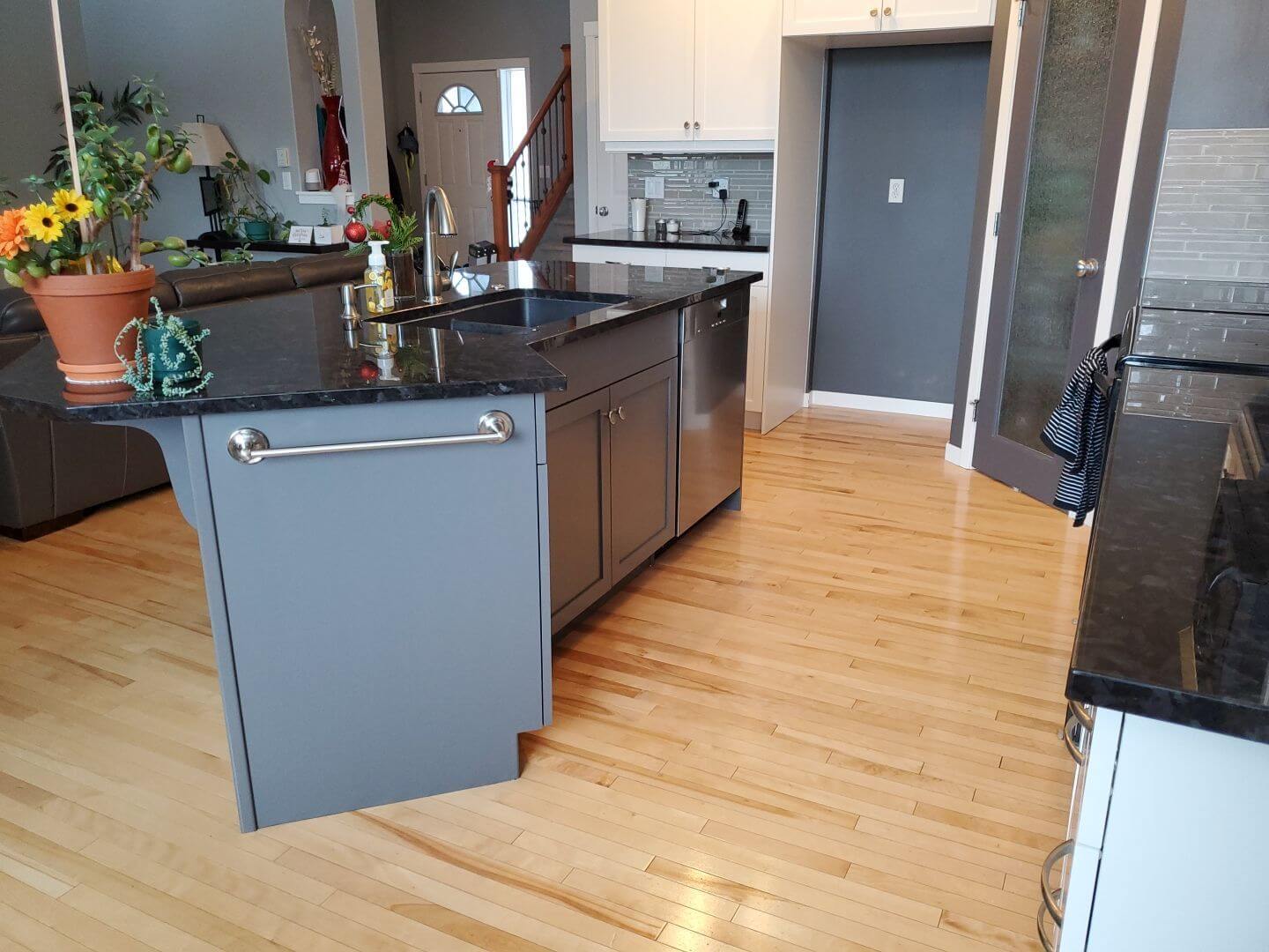 Stylish painted dark grey accent island cabinets