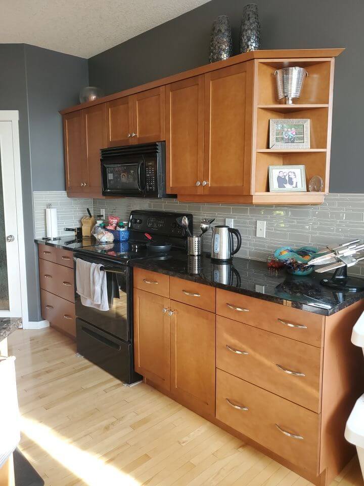 Maple kitchen cabinets prior to painting