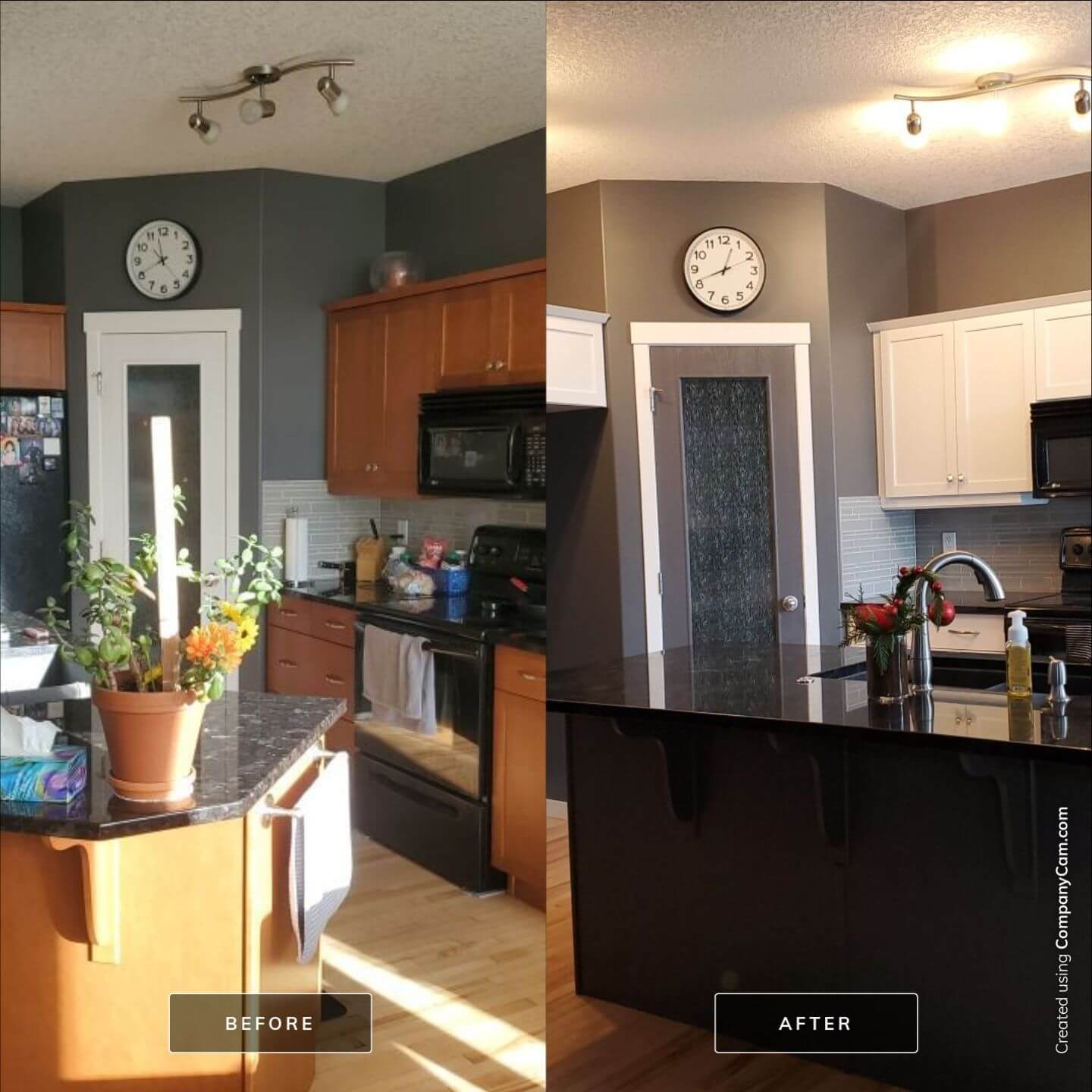 Before and after white pantry door to modern painted grey