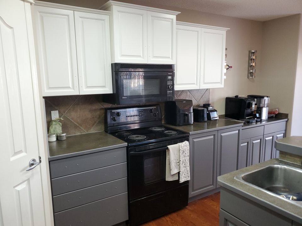 Maple Cabinets Painted White and Grey after 4