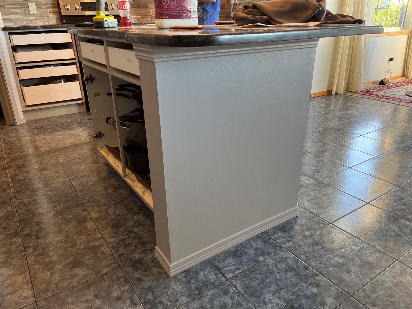 Yellow Oak Kitchen Repainted Grey after 8