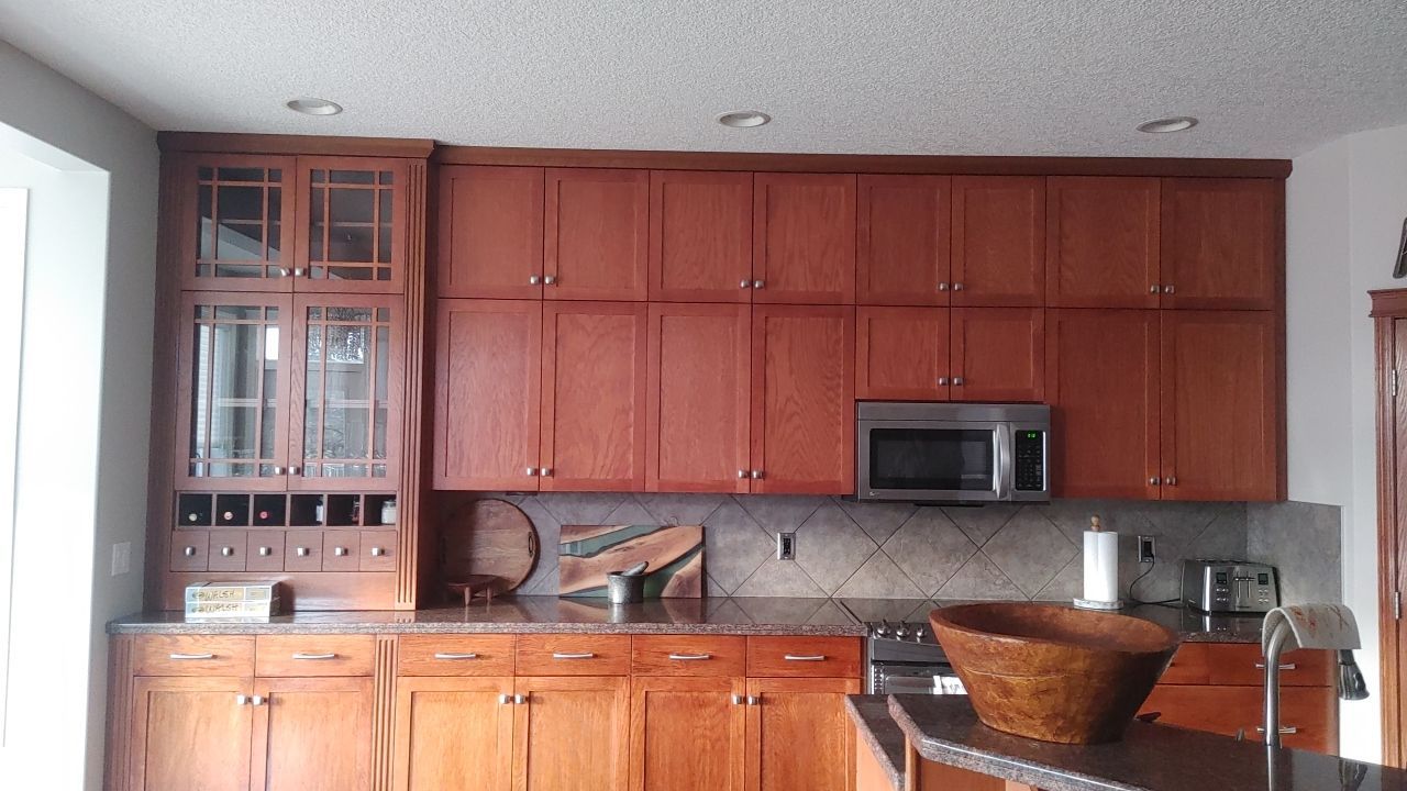 Red Cabinets Repainted Two Tone before 20