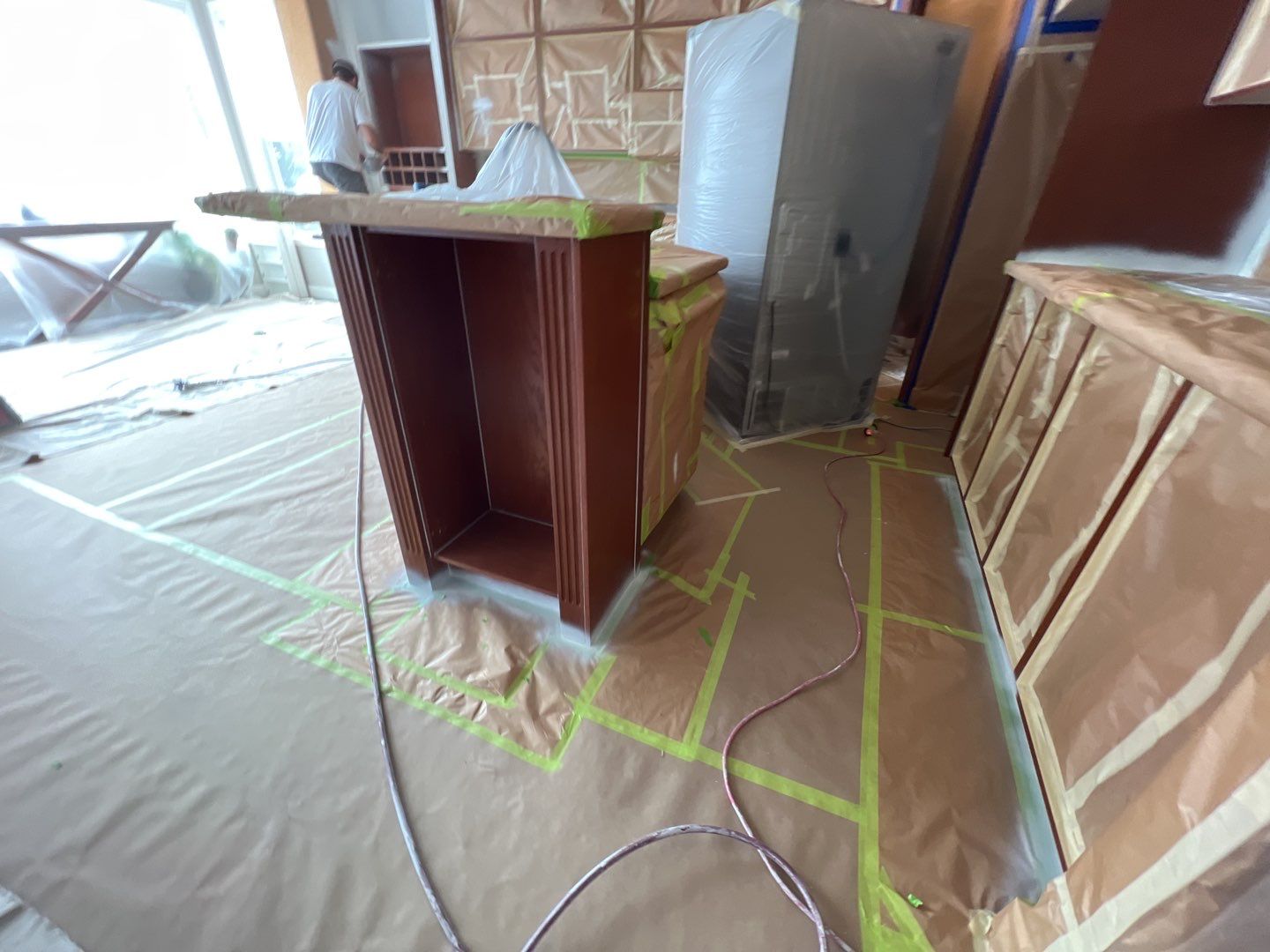 Red Cabinets Repainted Two Tone before 13