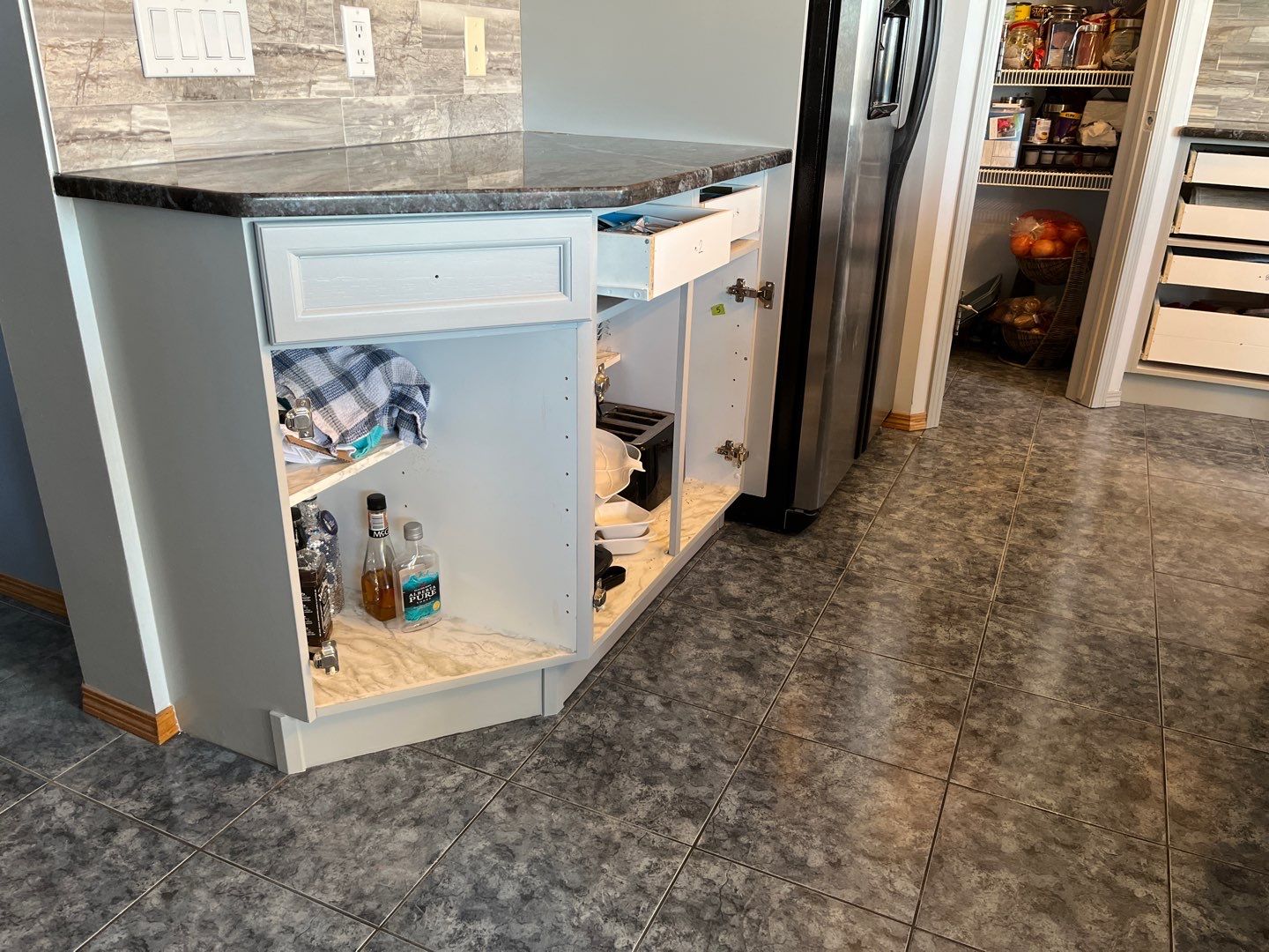 Yellow Oak Kitchen Repainted Grey after 9