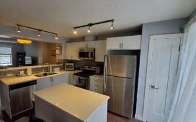 Burgundy Stain Cabinets Painted to an Elegant Off-White