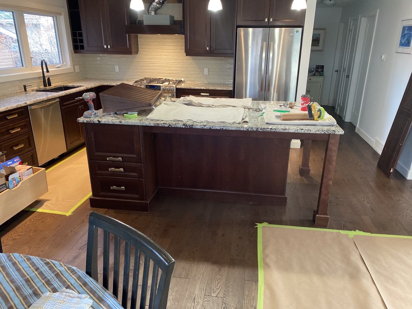 Brown Cabinets White Paint prep 12