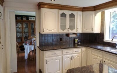 Brown Oak Cabinetry Painted Off-White