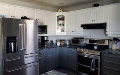 Painted Oak Cabinets and Banister